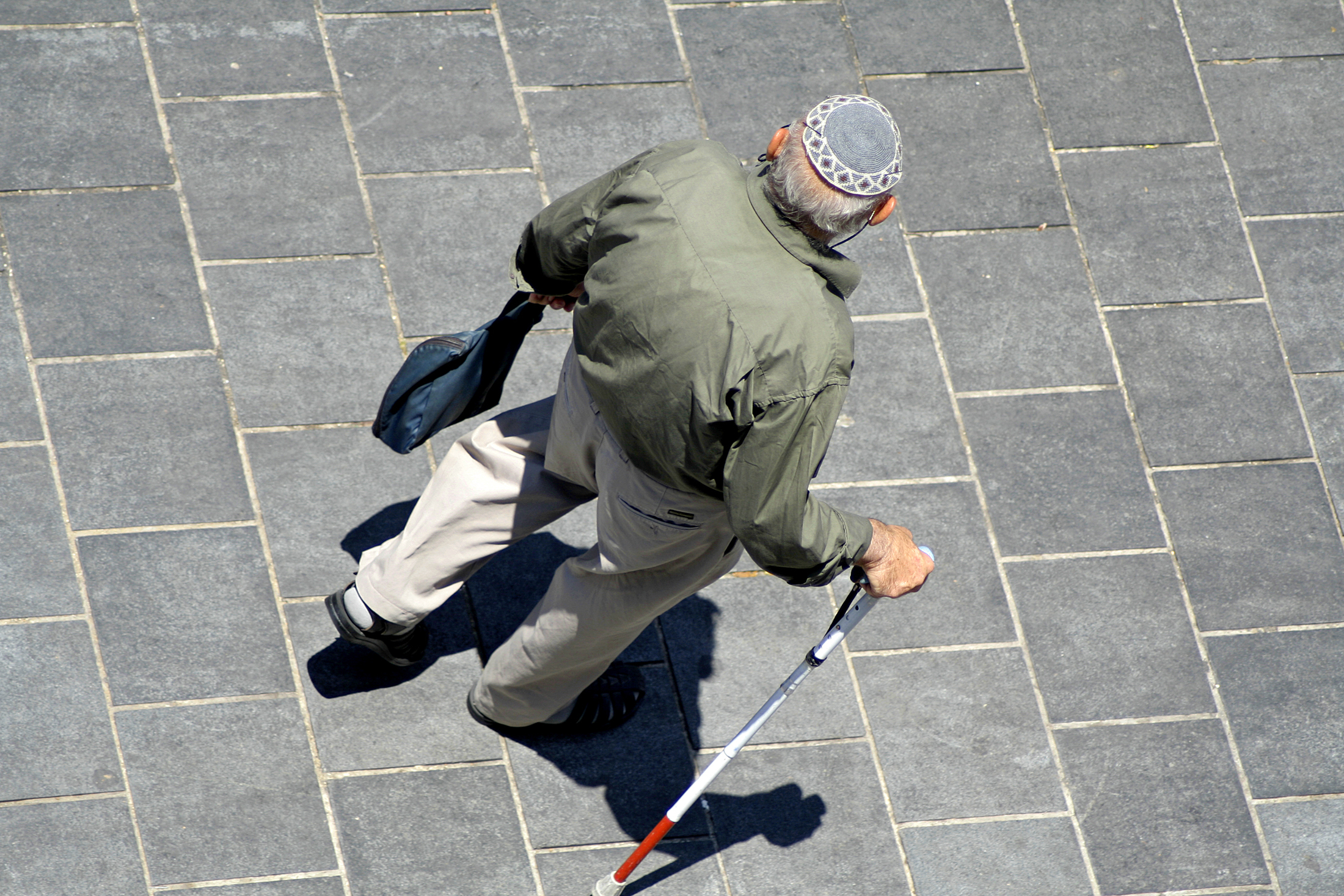 Old,Man,With,Wlaking,Stick,Wearing,Jewish,Kippa,,Jerusalem,,Israel